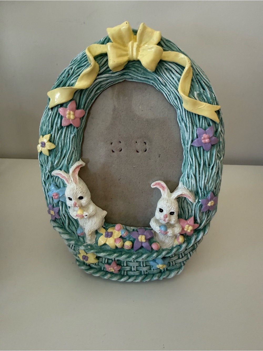 Teal and Yellow Bunny Floral Resin Picture Frame